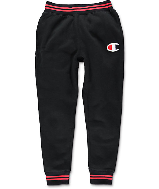 champion red and black sweatpants off 
