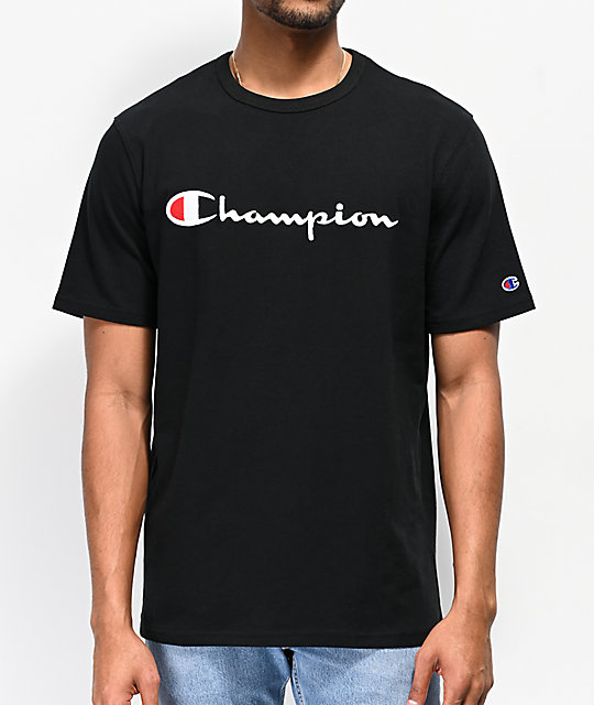 Champion Embroidered Heritage Script Black T Shirt Zumiez
