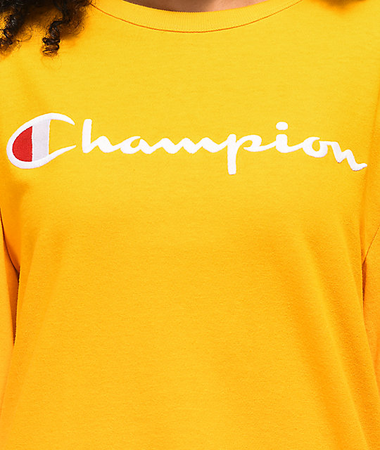 yellow long sleeve champion shirt