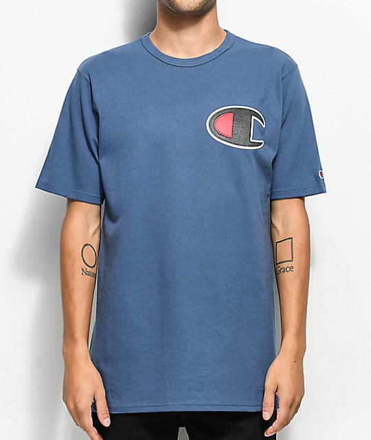 black red and blue champion shirt