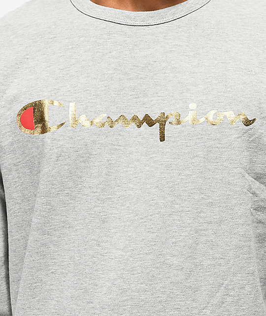 champion heritage long sleeve tee with gold script