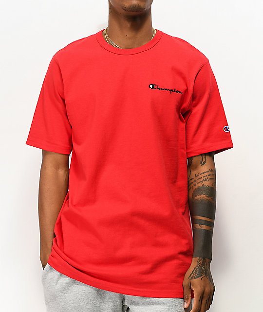 Left Chest Embroidered Script Red 