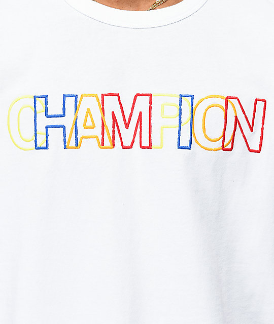 white and orange champion shirt