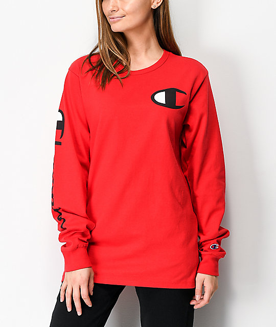 red champion long sleeve t shirt