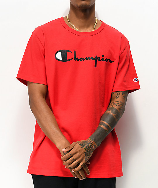 red champion script shirt