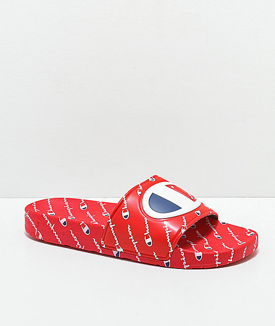 red and white champion slides