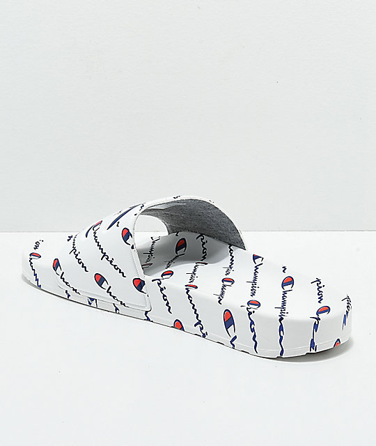 champion slides repeating logo