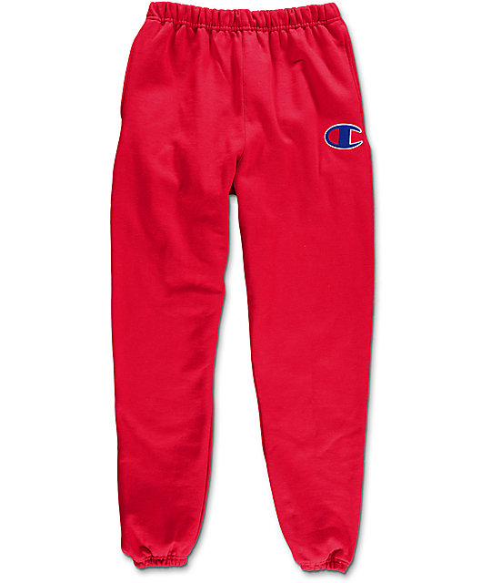 Champion Large C Reverse Weave Banded Bottom Red Sweatpants | Zumiez