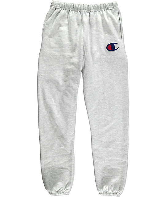 Champion Large C Reverse Weave Banded Bottom Silver & Grey Sweatpants ...