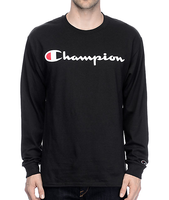 Champion Logo Black Long Sleeve T-Shirt | Zumiez