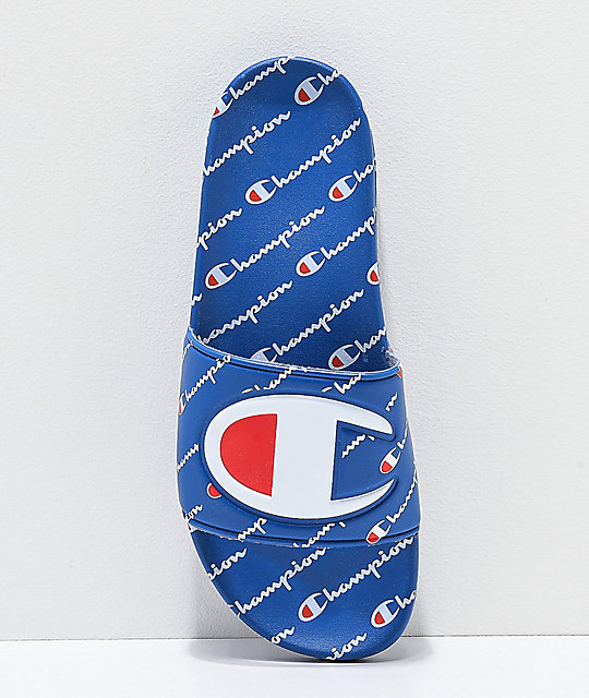 champion men's slide sandals repeating logo