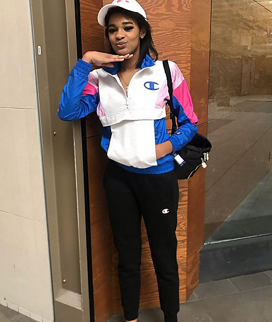 champion windbreaker womens blue