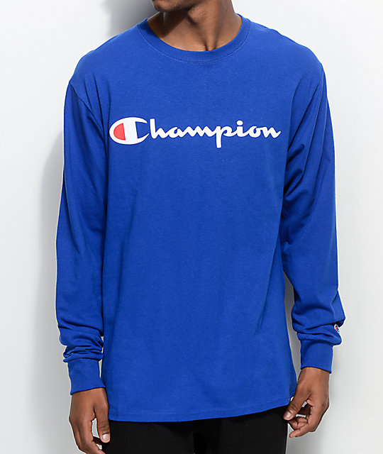 champion blue shirt long sleeve