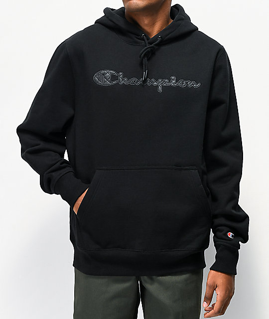 black champion hoodie with black logo