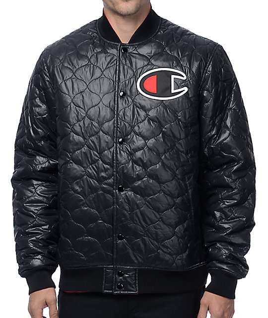 Champion Quilted Reversible Black & Red Bomber Jacket at Zumiez : PDP