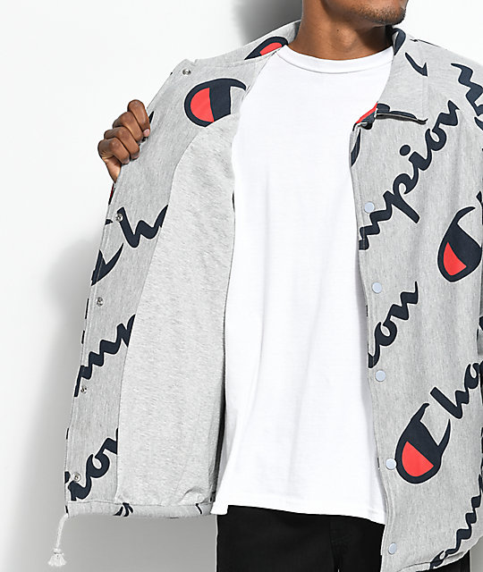 champion jacket with logo all over