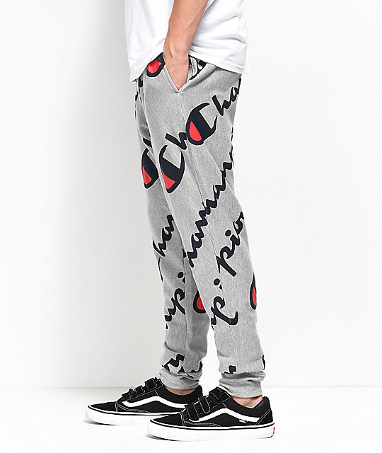 champion reverse weave all over heather grey sweatpants