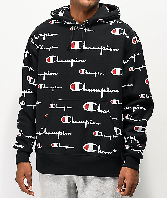 champion hoodie with words all over