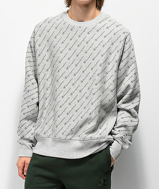 Download Champion Reverse Weave All Over Print Grey Crew Neck ...
