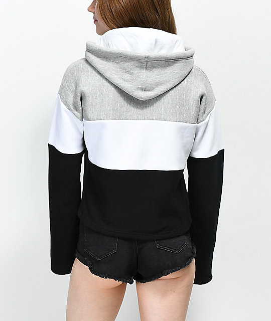 black white and grey hoodie