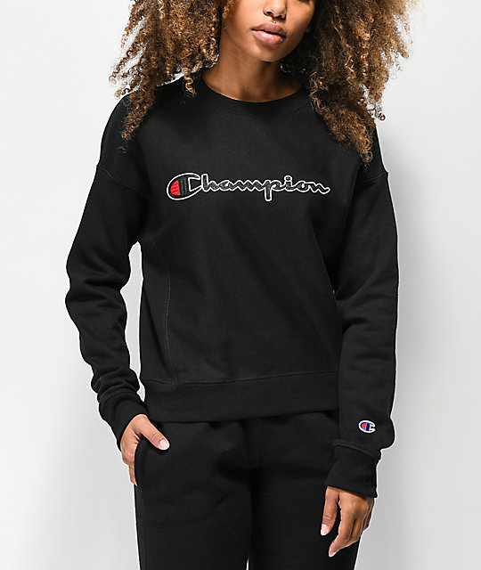 Download Champion Reverse Weave Black Crew Neck Sweatshirt | Zumiez