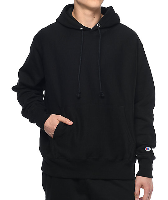 plain black champion hoodie