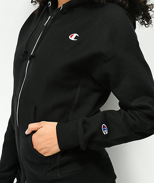 champion black zip up hoodie