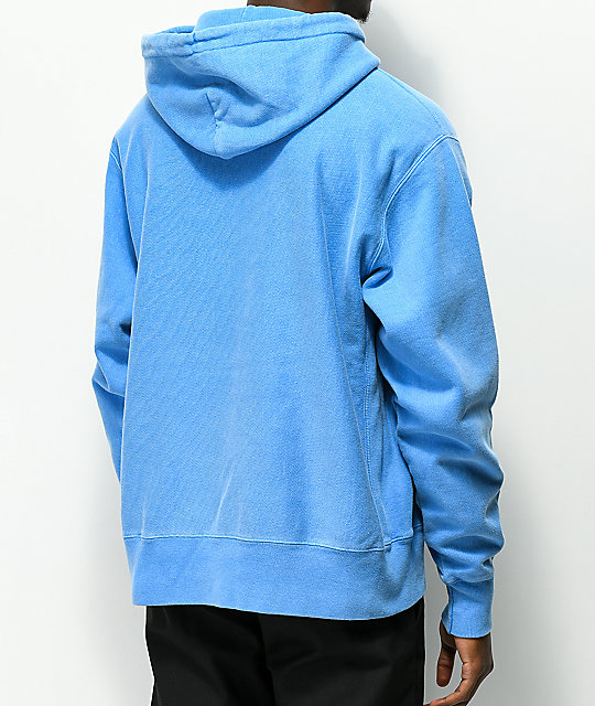 champion reverse weave mylar blue hoodie