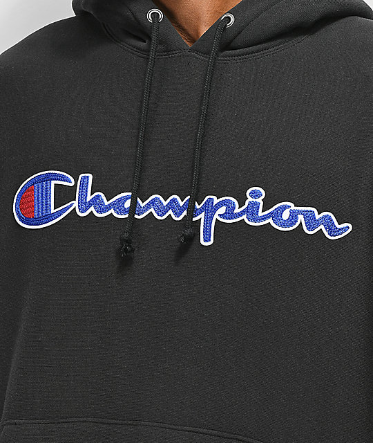 champion reverse weave chain stitch black hoodie