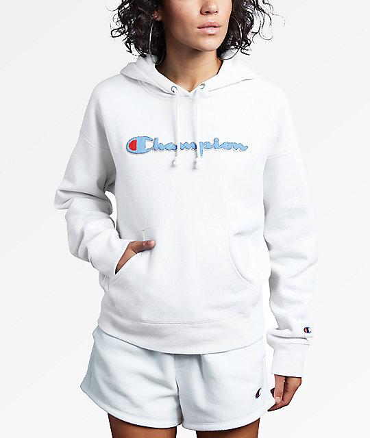 Champion Reverse Weave Chenille Logo White Hoodie Zumiez Ca