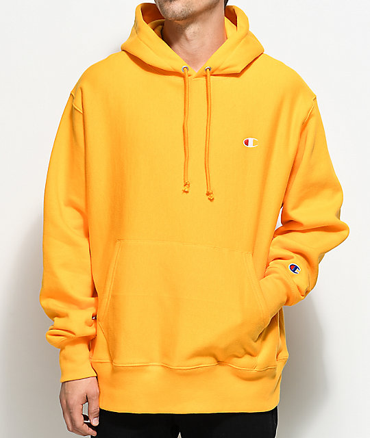 men yellow champion hoodie