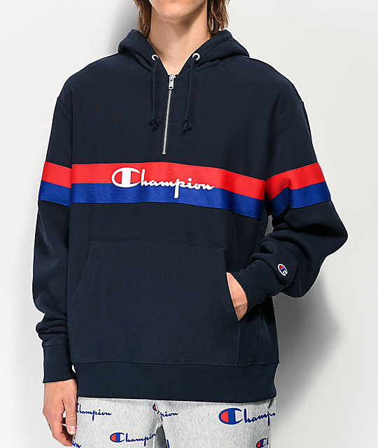 Shoptagr Champion Reverse Weave Half Zip Navy Blue Hoodie