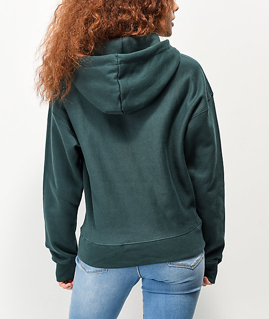 champion reverse weave lakeside green womens crop hoodie