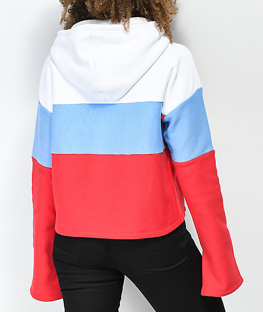 white blue and red champion hoodie