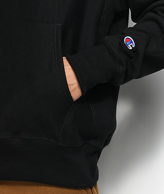 Champion Reverse Weave Small Logo Black Hoodie | Zumiez