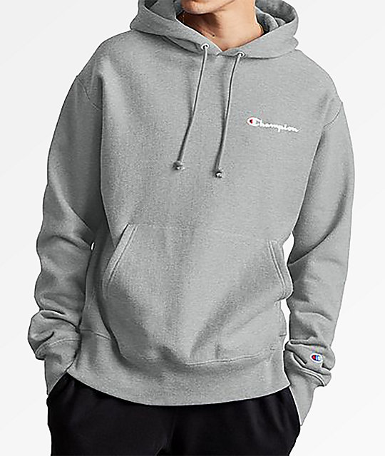 Champion Reverse Weave Small Script Embroidered Oxford Grey Hoodie