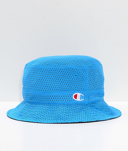 black and blue bucket hat