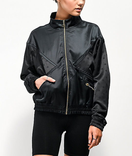 Champion Satin Black Track Jacket Zumiez