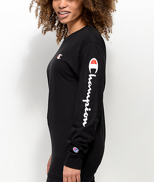 champion black long sleeve t shirt