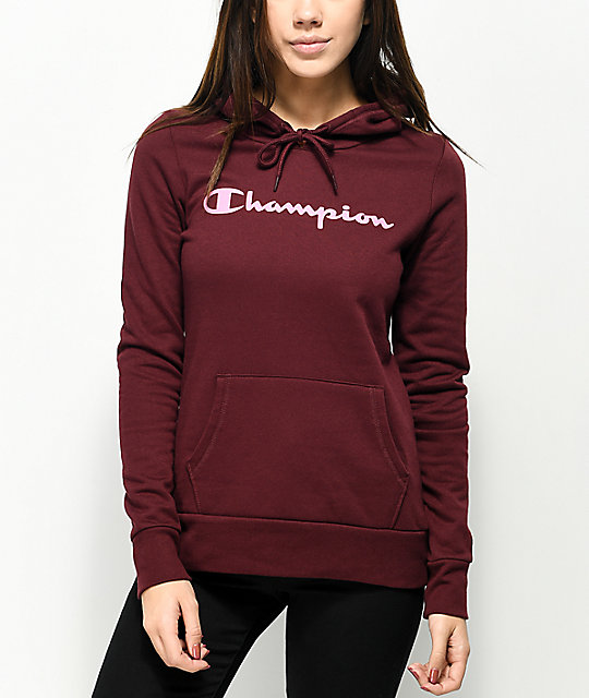 burgundy champion hoodie women's