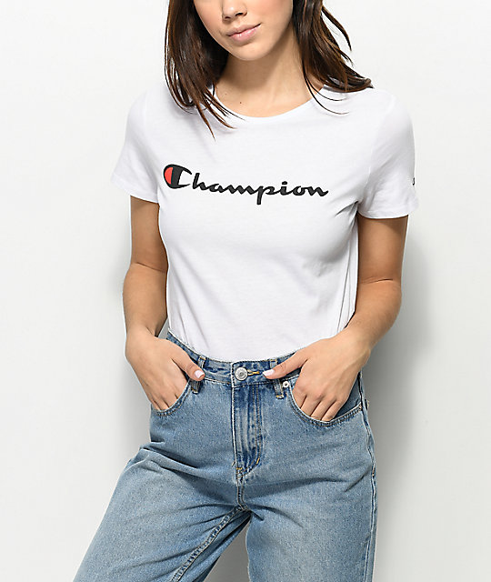 champion script white tshirt  zumiez
