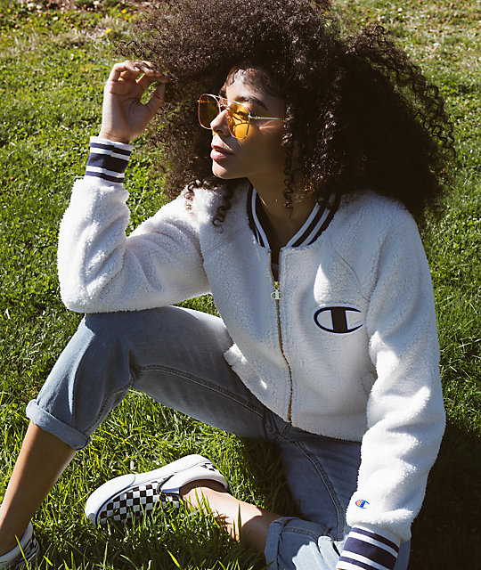 champion sherpa cream bomber jacket