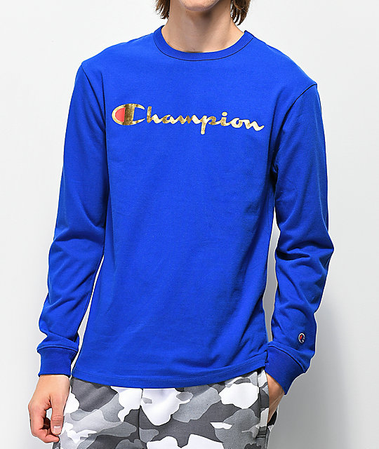 champion blue shirt long sleeve