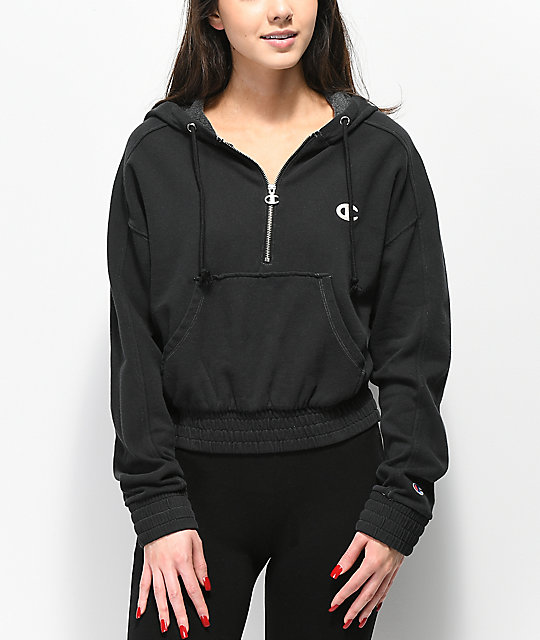  Champion  Vintage  Dyed Fleece Half Zip Black Hoodie  Zumiez