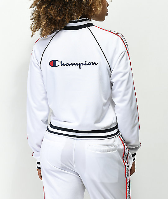 white champion zip up jacket