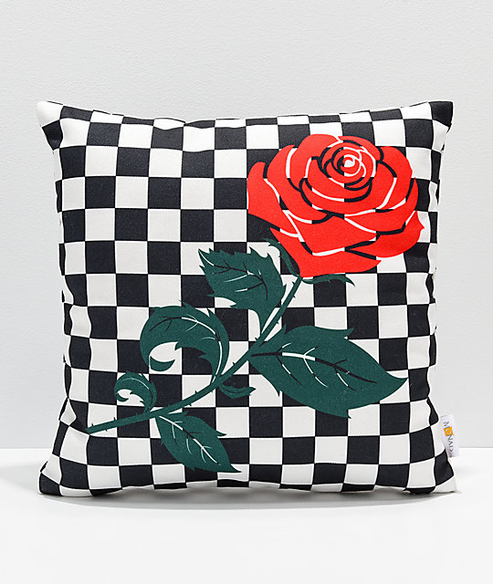 Checkered Rose Black White Pillow Zumiez