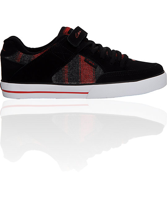 black and red plaid shoes