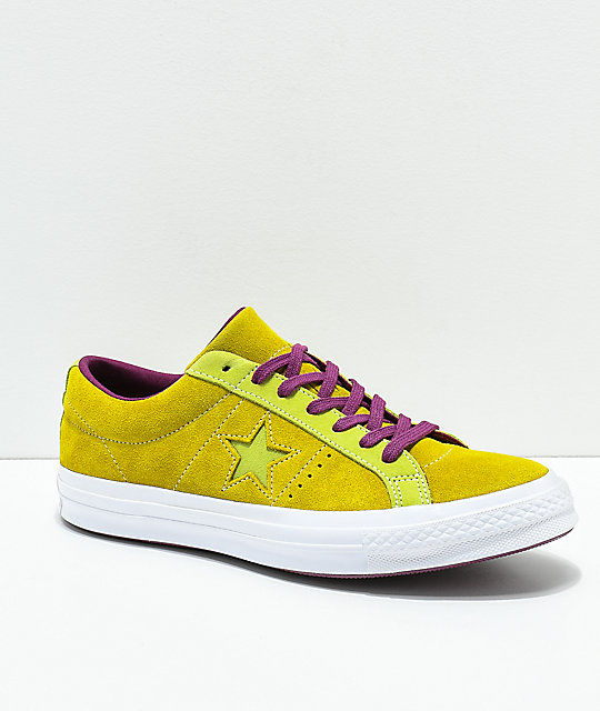 purple and yellow converse