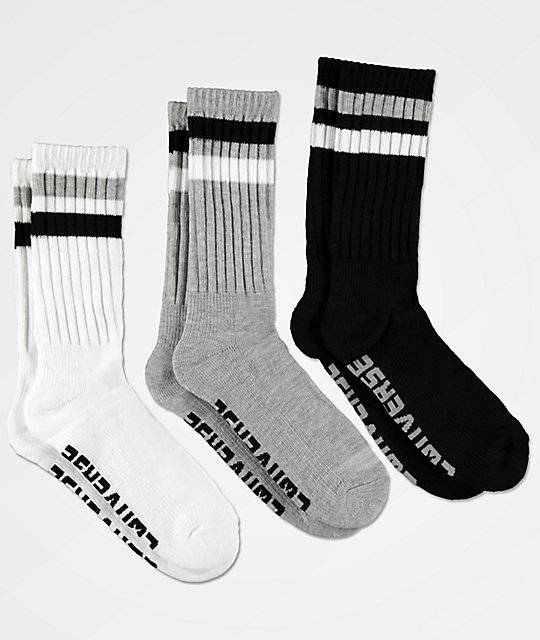 Converse White, Light Grey & Black 3 Pack Crew Socks | Zumiez