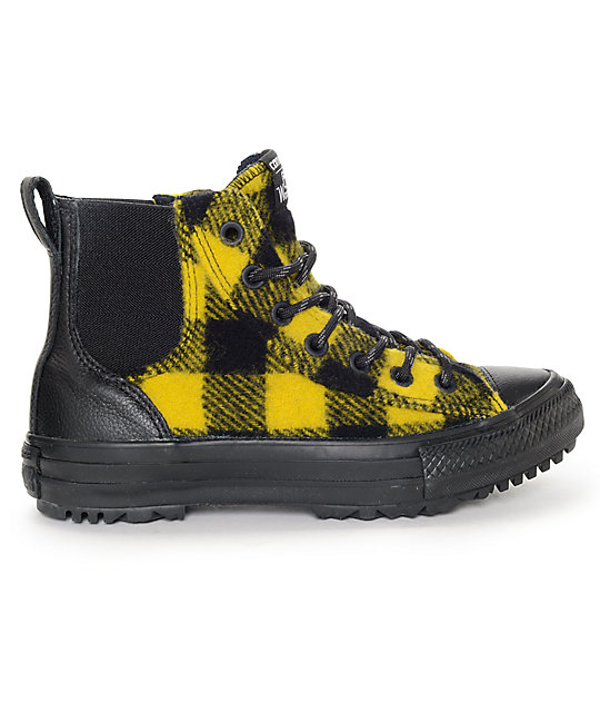 Converse x Woolrich Chelsee CTAS Hi Black & Yellow Buffalo Plaid Shoes ...